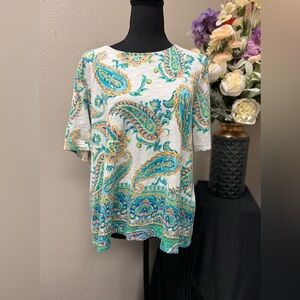 Chico's Multicolor Blue Multicolor Paisley Short Sleeve Top Size 2 (M)